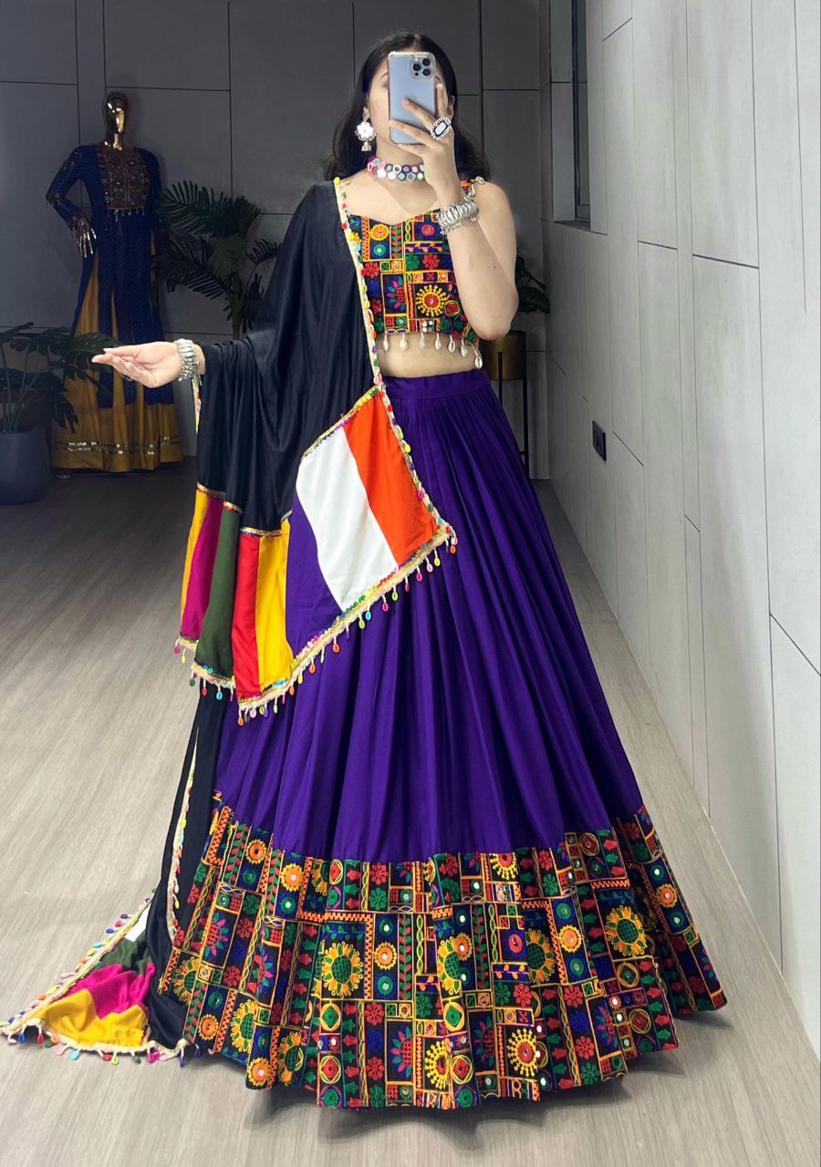 Navratri Special Purple Embroidery Premium Women Lehenga Choli mahezon