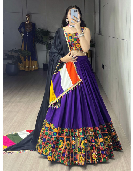 Navratri Special Purple Embroidery Premium Women Lehenga Choli mahezon
