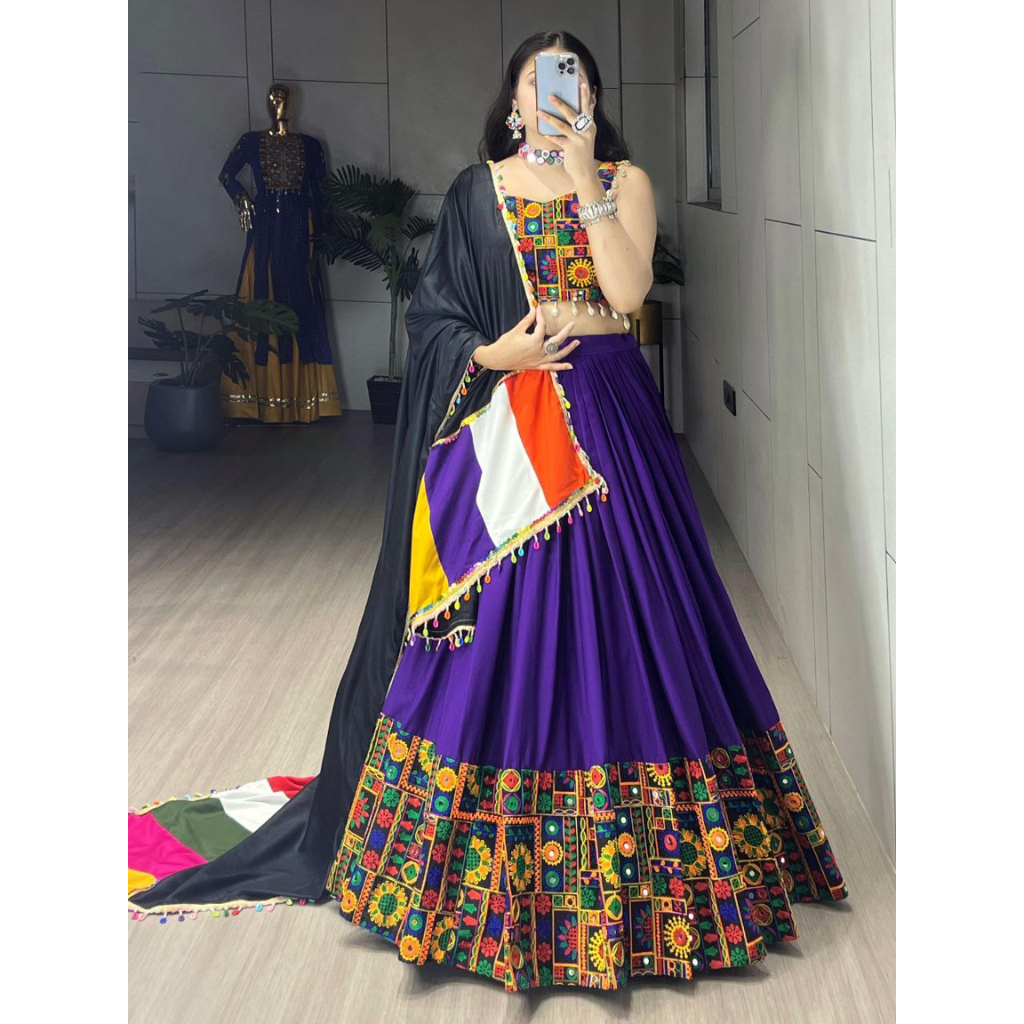 Navratri Special Purple Embroidery Premium Women Lehenga Choli mahezon