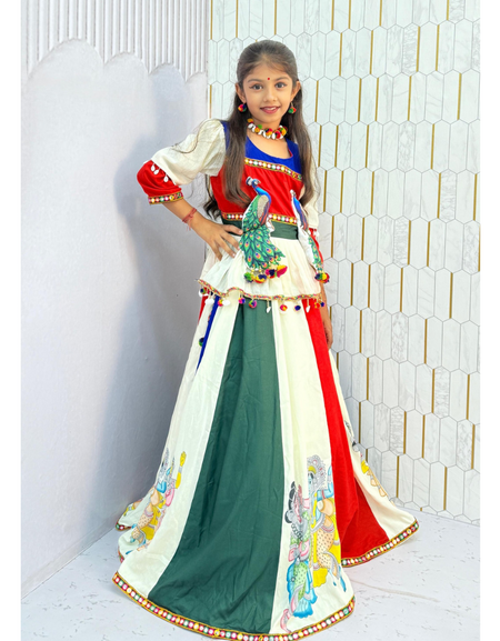 Navratri Special White Kids Girls Chaniya Choli Dupatta mahezon