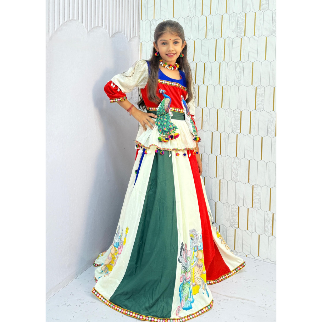 Navratri Special White Kids Girls Chaniya Choli Dupatta mahezon
