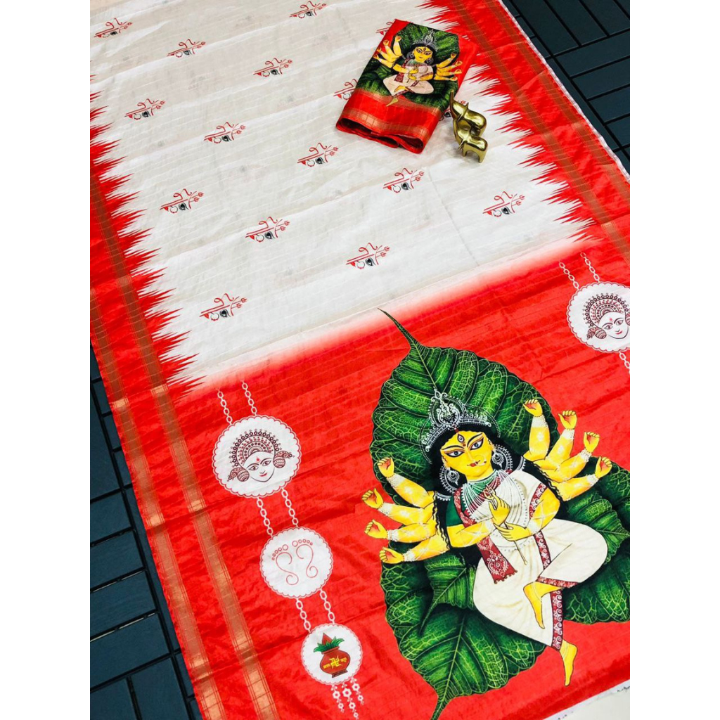 Navratri Special Women Durga Puja Saree mahezon