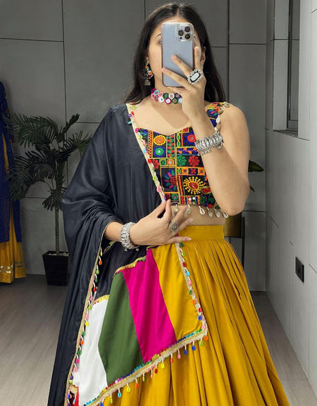 Navratri Special Yellow Embroidery Premium Women Lehenga Choli mahezon