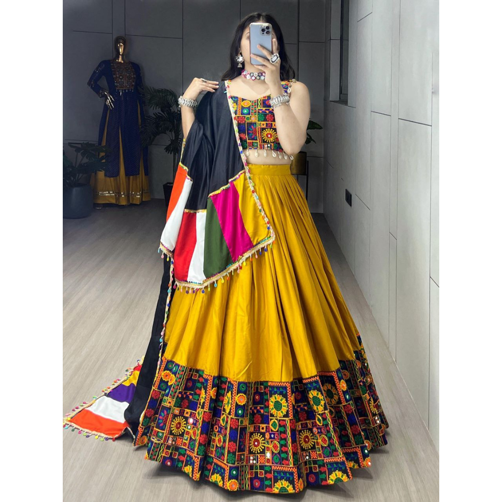 Navratri Special Yellow Embroidery Premium Women Lehenga Choli mahezon