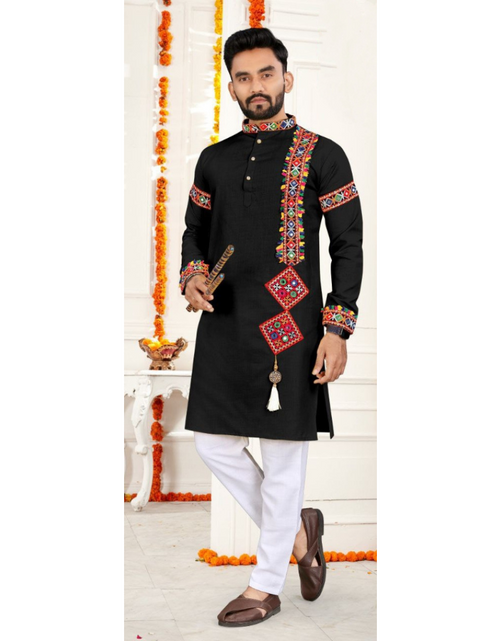 Load image into Gallery viewer, Navratri Traditional Indian Black Men Kurta Pajama mahezon
