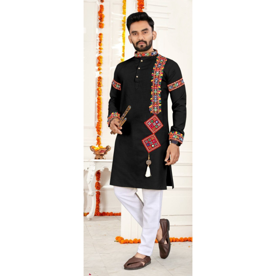 Navratri Traditional Indian Black Men Kurta Pajama mahezon