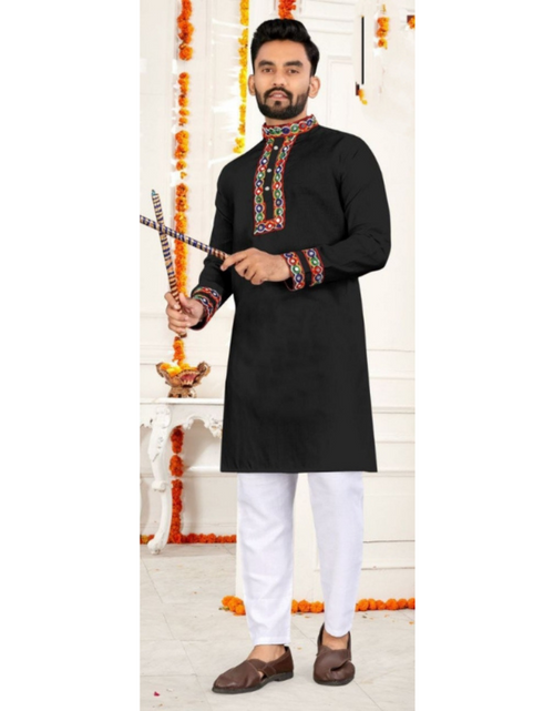 Load image into Gallery viewer, Navratri Traditional Indian Black Men Kurta Pajama Set mahezon
