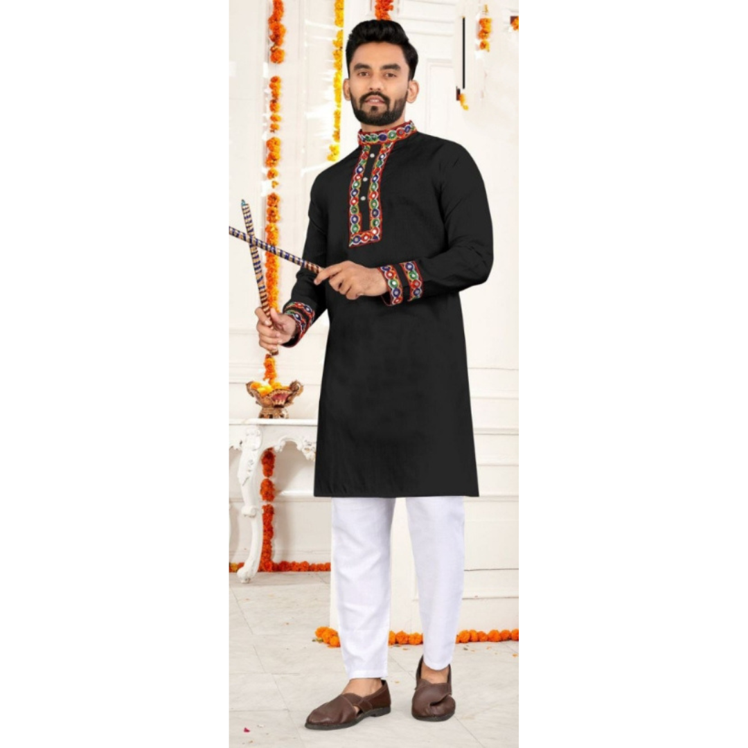 Navratri Traditional Indian Black Men Kurta Pajama Set mahezon