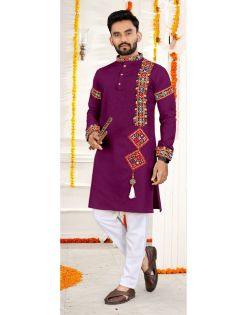 Load image into Gallery viewer, Navratri Traditional Indian Cotton Purple Men Kurta Pajama mahezon
