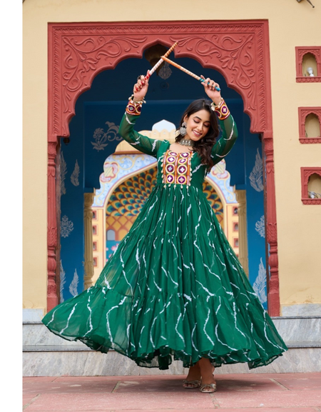 Navratri Traditional Indian Leheriya Women Gown Dress mahezon