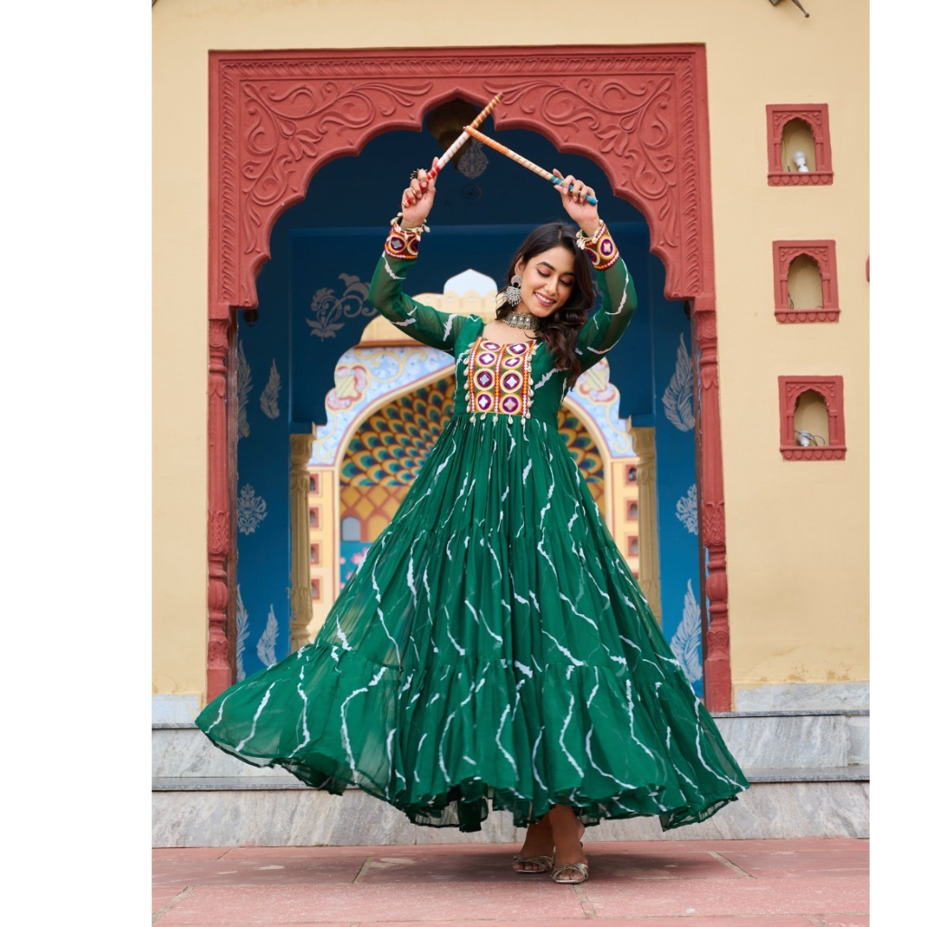 Navratri Traditional Indian Leheriya Women Gown Dress mahezon