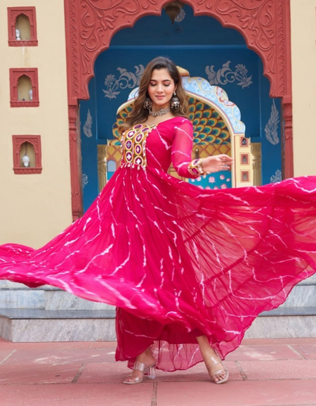 Navratri Traditional Indian Leheriya Women Gown Dress mahezon