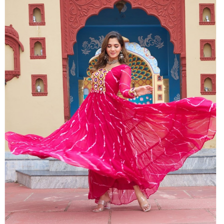 Navratri Traditional Indian Leheriya Women Gown Dress mahezon