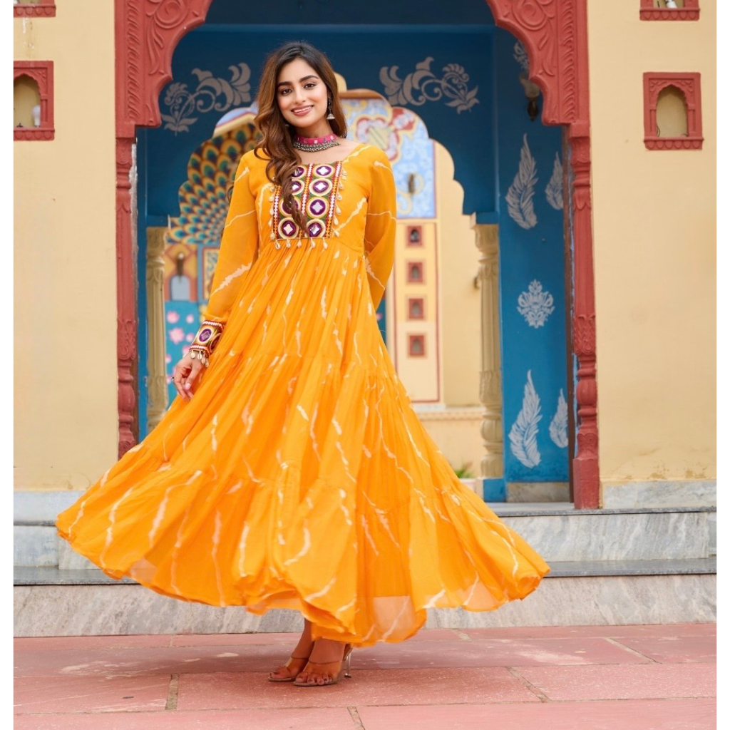 Navratri Traditional Indian Leheriya Women Gown Dress mahezon