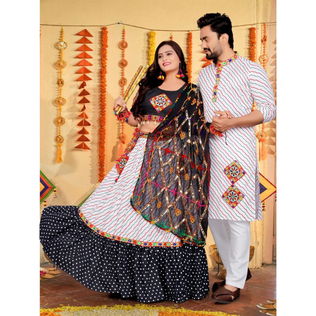 Navratri Traditional Indian White Couple Wear Same Matching Outfits Set mahezon