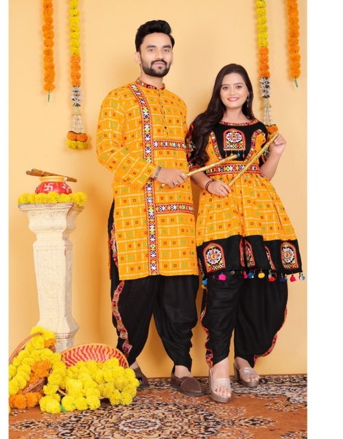 Load image into Gallery viewer, Navratri Traditional Indian Yellow Couple Wear Same Matching Outfits Set Dress mahezon
