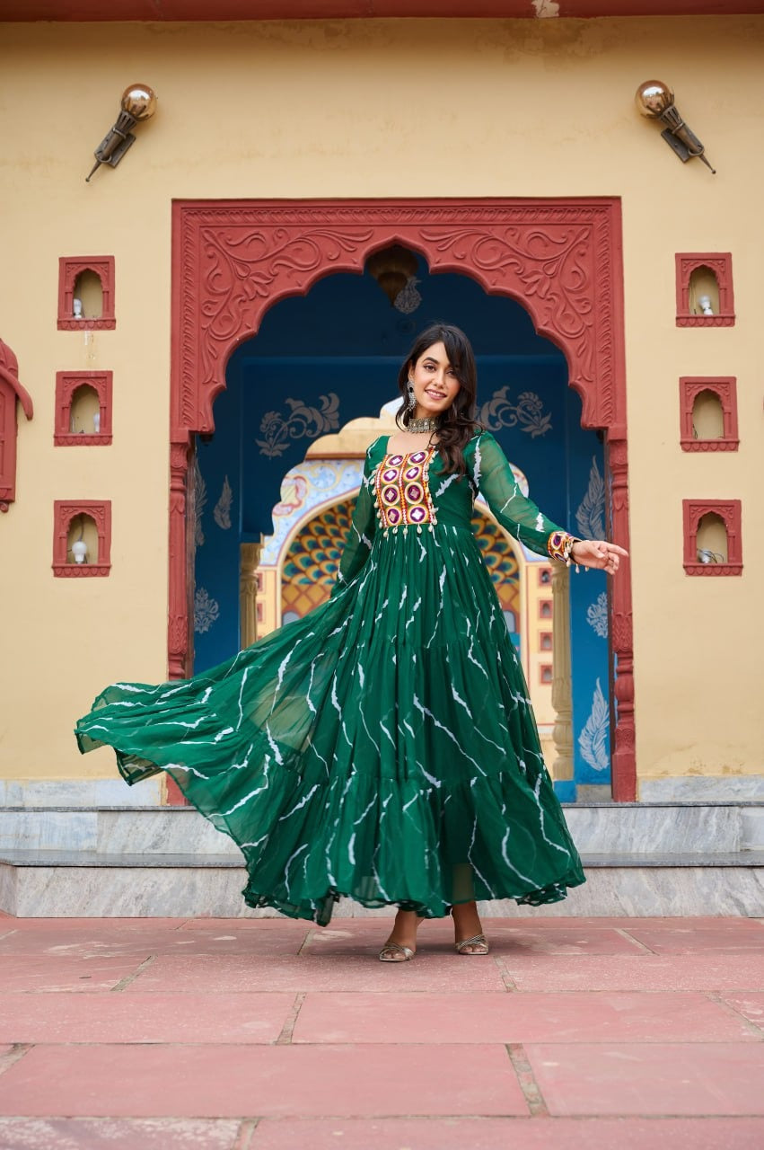 Navratri Traditional Indian Leheriya Women Gown Dress mahezon