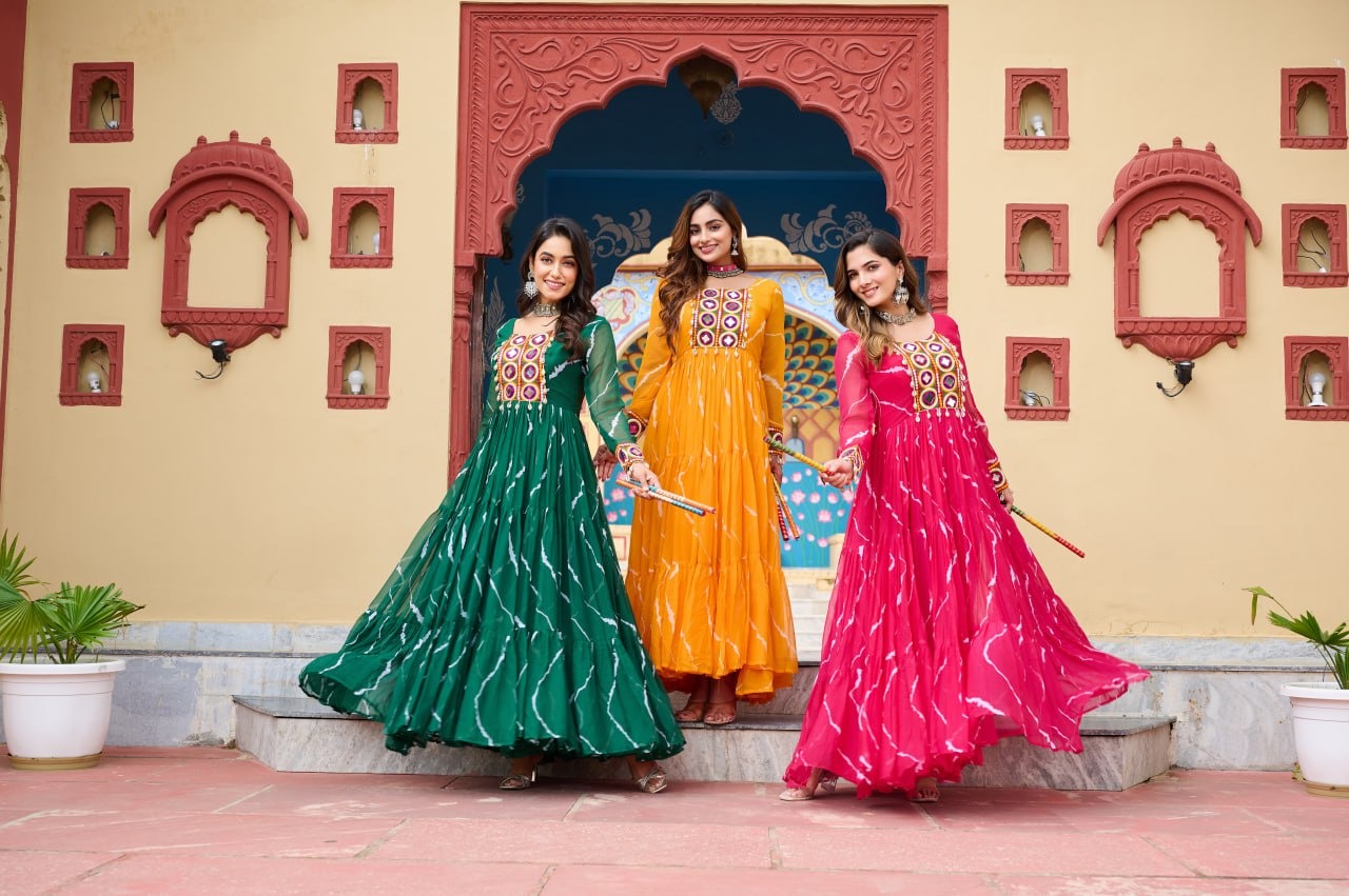 Navratri Traditional Indian Leheriya Women Gown Dress mahezon