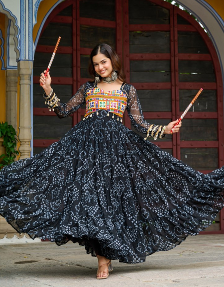 Navratri Traditional Women Bandhani Print Gown mahezon
