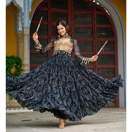 Navratri Traditional Women Bandhani Print Gown mahezon