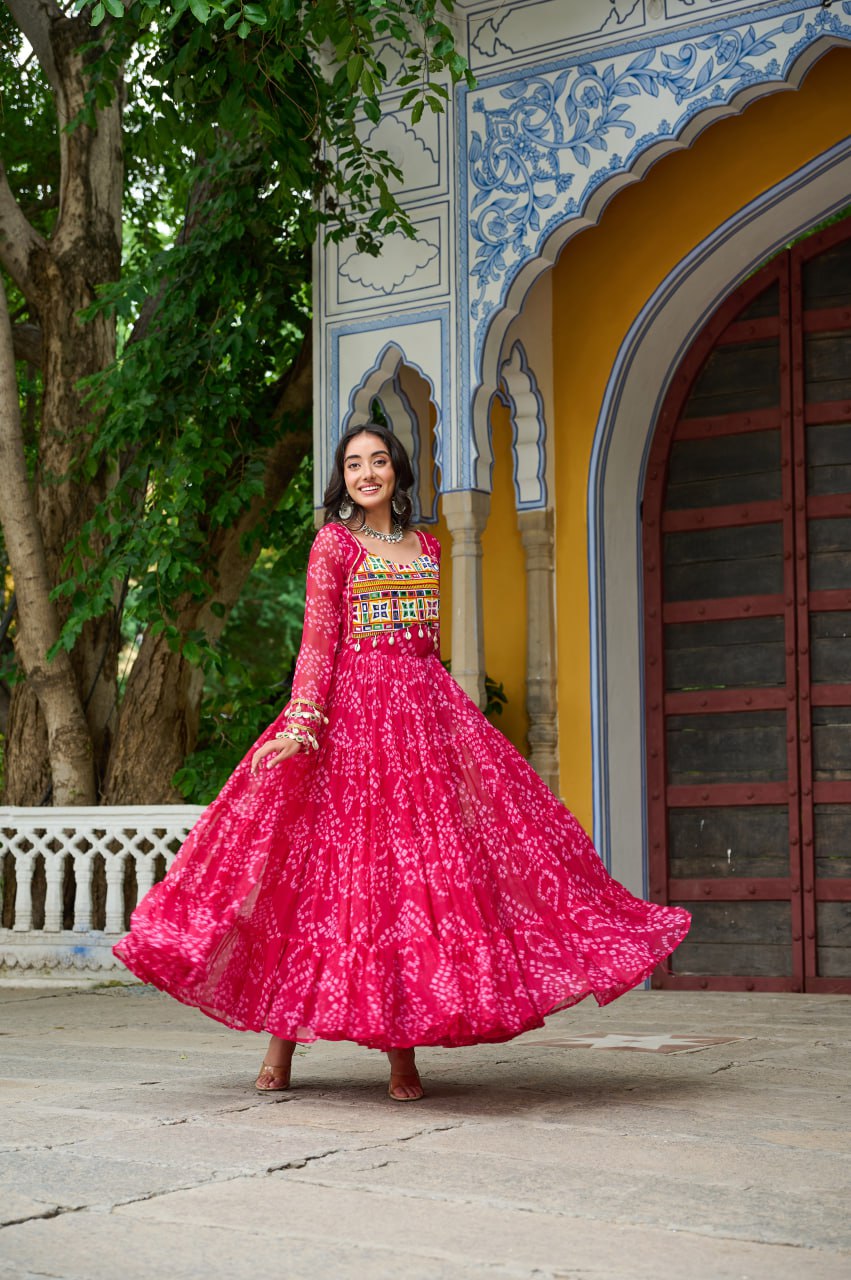 Navratri Traditional Women Bandhani Print Gown mahezon
