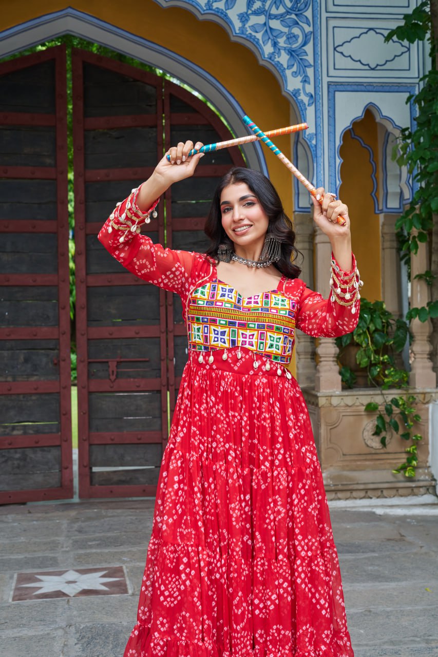 Navratri Traditional Women Bandhani Print Gown mahezon