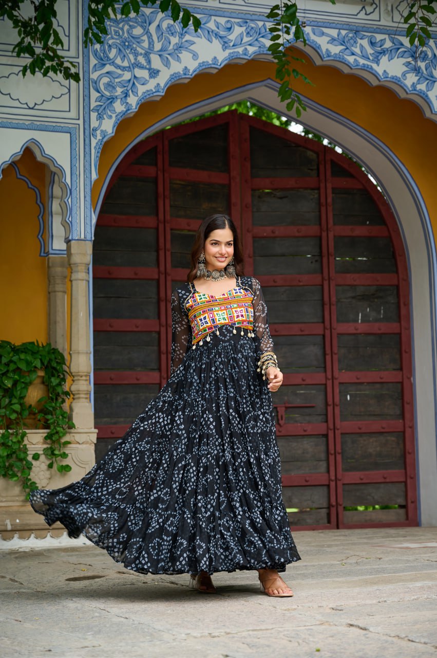Navratri Traditional Women Bandhani Print Gown mahezon