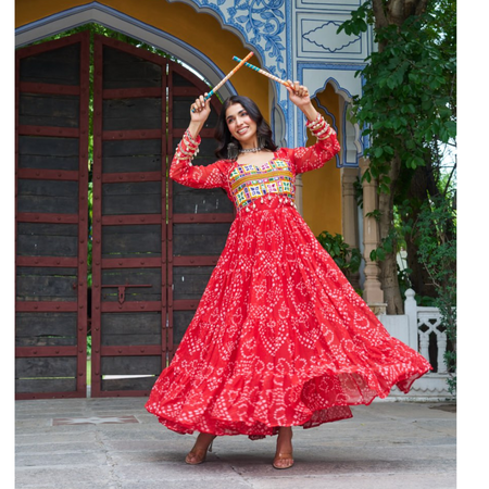 Navratri Traditional Women Bandhani Print Gown mahezon