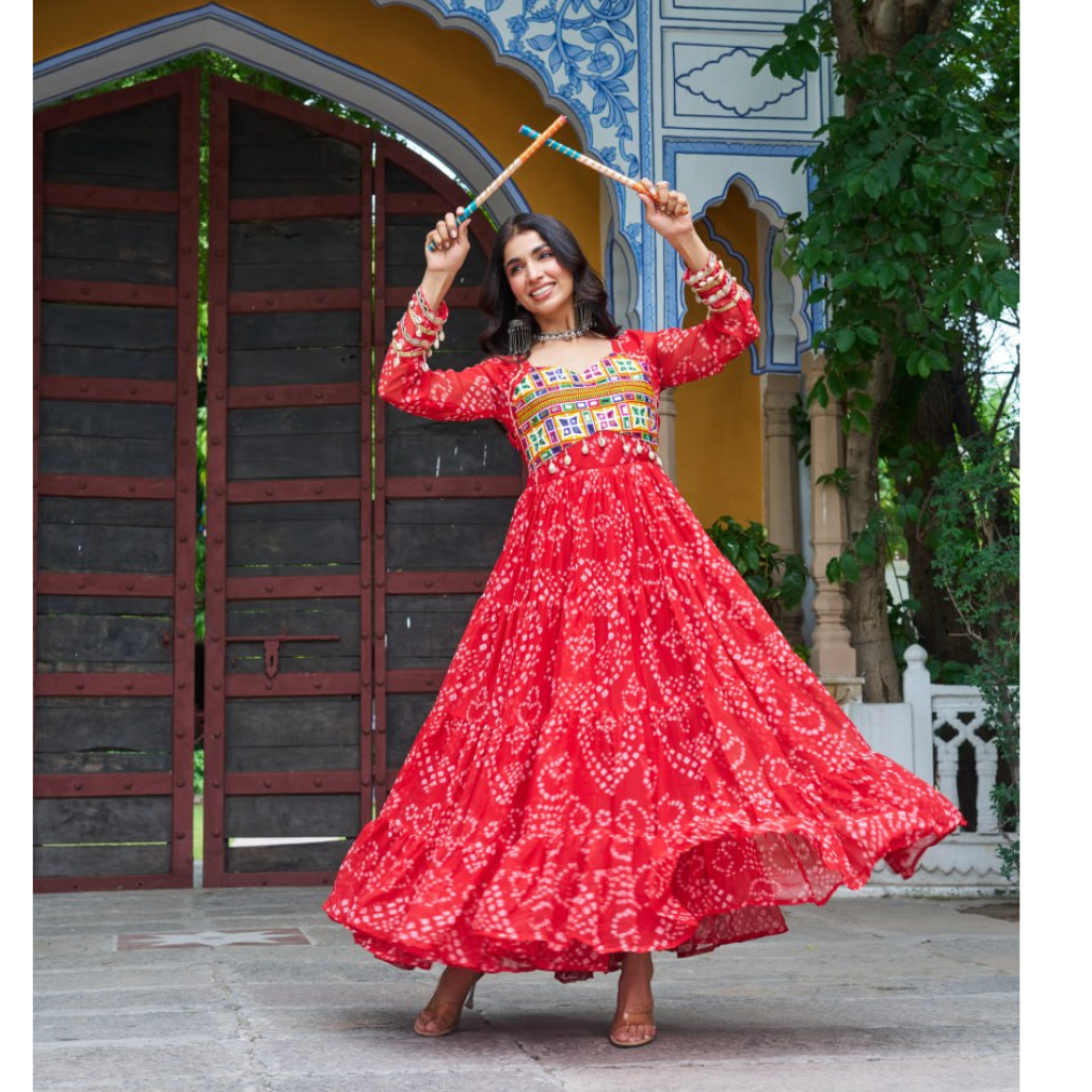 Navratri Traditional Women Bandhani Print Gown mahezon