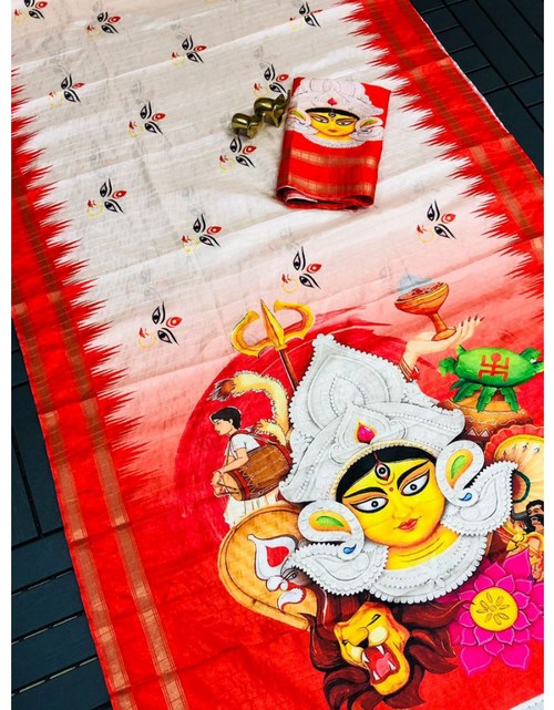 Load image into Gallery viewer, Navratri Special Women Durga Puja Saree mahezon
