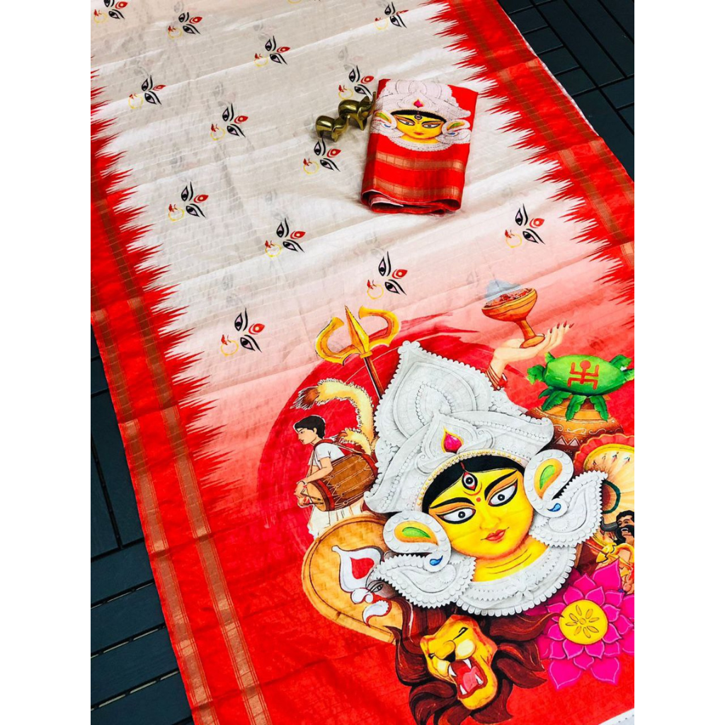 Navratri Special Women Durga Puja Saree mahezon