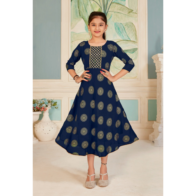 Navy-Blue Embroidered Georgette Stitched Dori_Embroidery Party-Wear-Gowns -  Ethnovog - 3777814