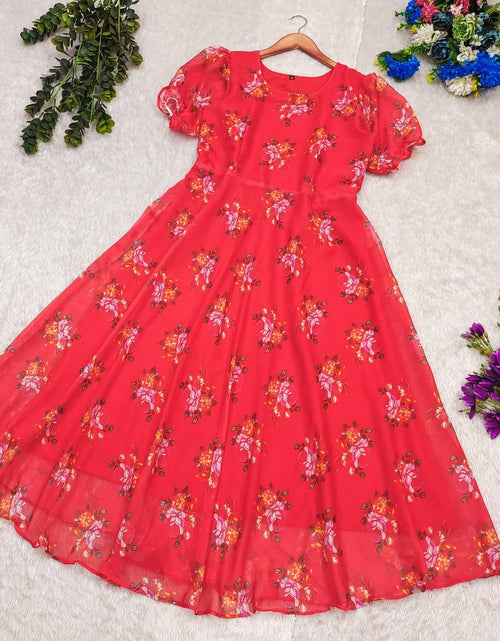 Load image into Gallery viewer, Organza Red Midi Women Frock Dress mahezon
