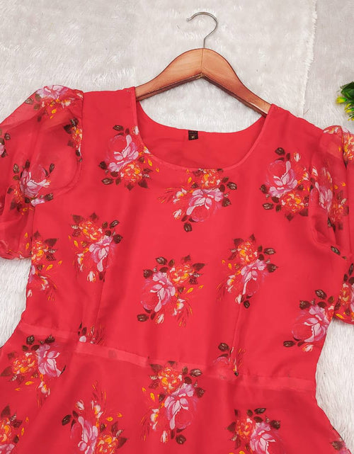 Load image into Gallery viewer, Organza Red Midi Women Frock Dress mahezon
