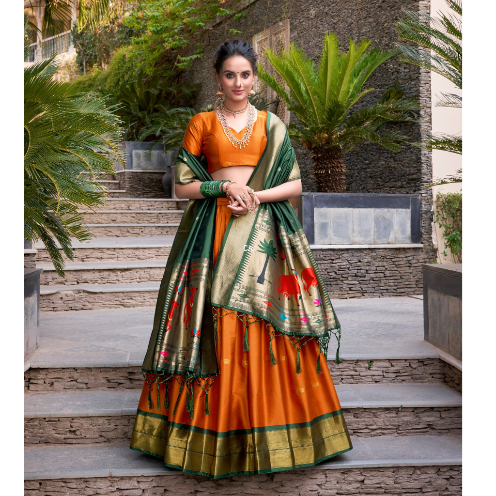 Paithani Women’s Lehenga Choli Dupatta for Wedding Reception Party mahezon