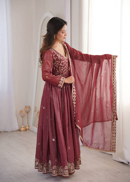 Party Wear Designer Embroidery Sequence Women Gown Pant Dupatta Suit Dress mahezon