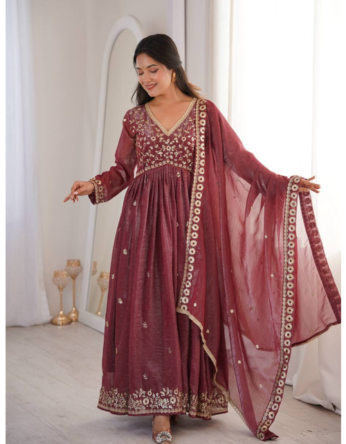 Load image into Gallery viewer, Party Wear Designer Embroidery Sequence Women Gown Pant Dupatta Suit Dress mahezon
