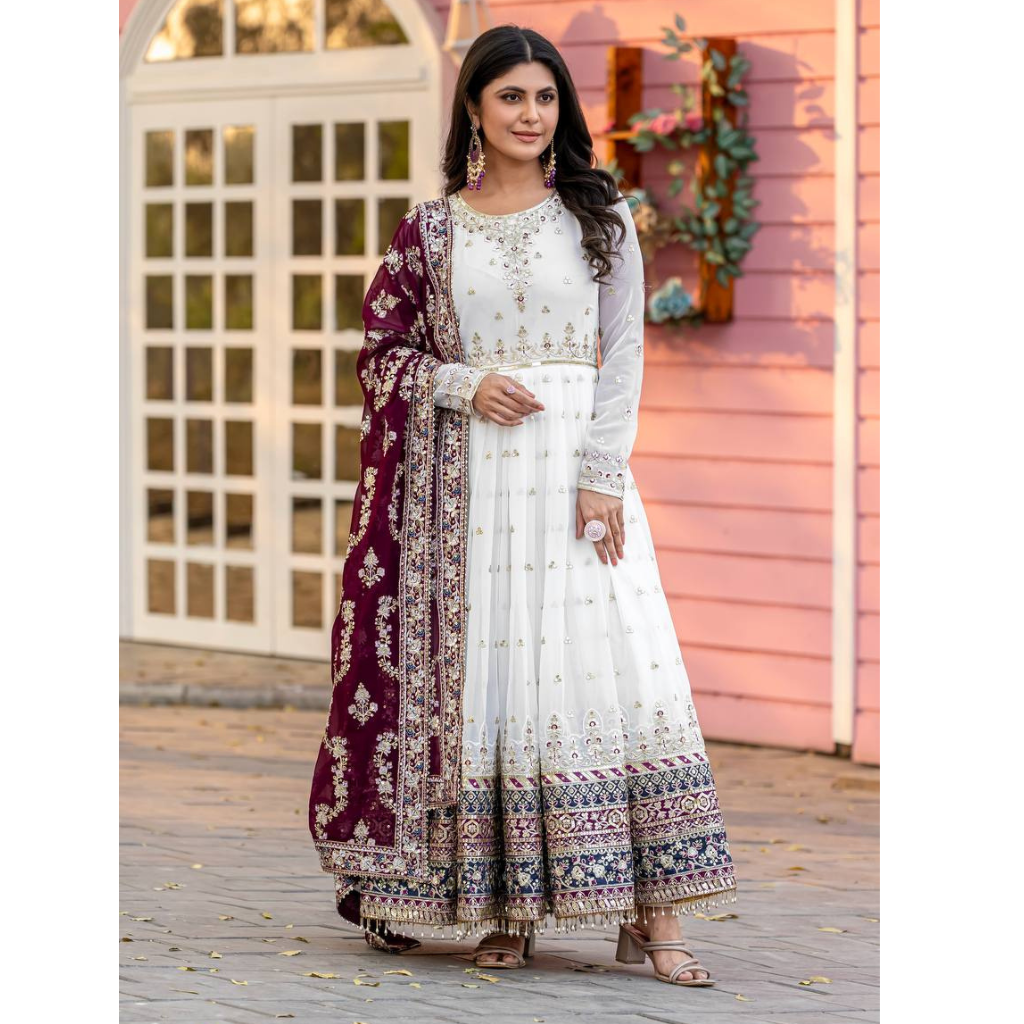 Party Wear Designer Embroidery Sequin Women Gown Dupatta Suit mahezon