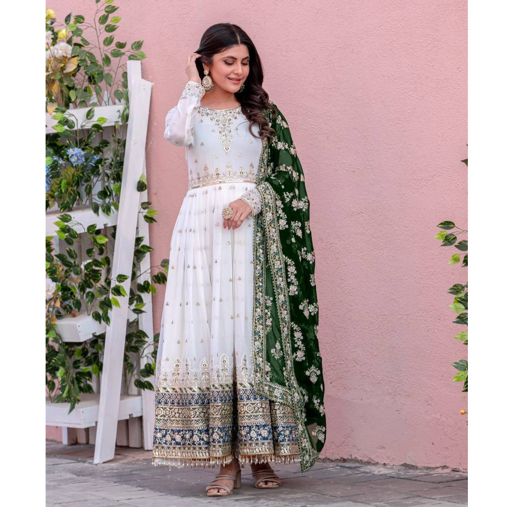 Party Wear Designer Embroidery Sequin Women Gown Dupatta Suit mahezon