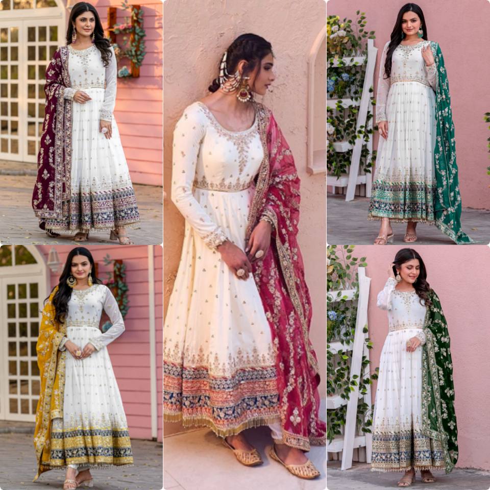 Party Wear Designer Embroidery Sequin Women Gown Dupatta Suit mahezon