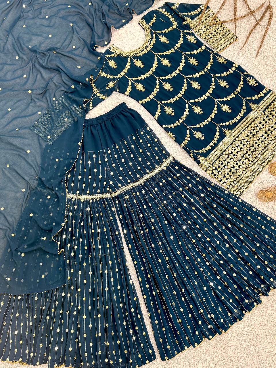 Wedding Designer Kurti Sharara Dupatta Dress Mahezon