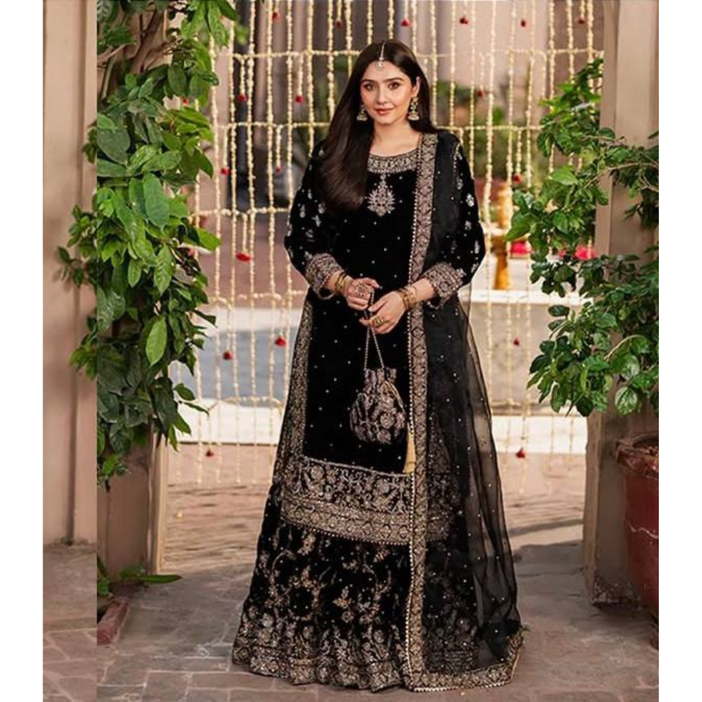 Party Wear Designer Velvet Women Top Sharara Dupatta Royal Export