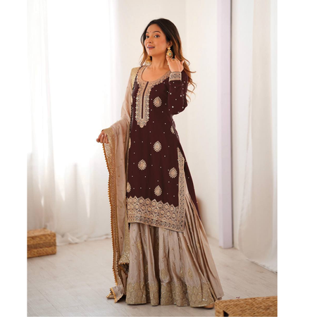 Party Wear Designer Women Top Sharara with Dupatta Suit Dress 