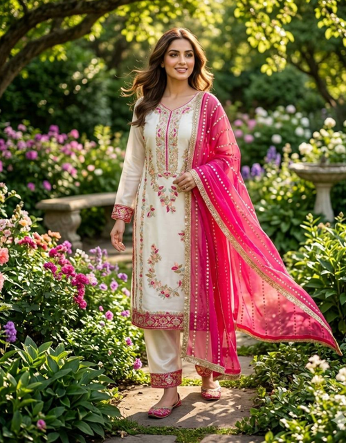 Load image into Gallery viewer, Party Wear Embroidered Women Top Palazzo Dupatta Suit Dress mahezon
