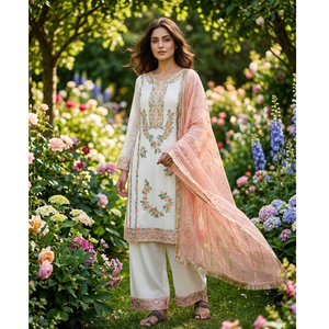 Party Wear Embroidered Women Top Palazzo Dupatta Suit Dress mahezon