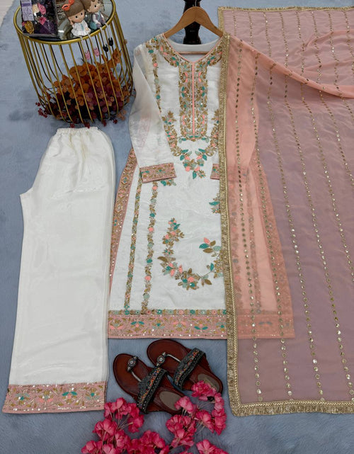 Load image into Gallery viewer, Party Wear Embroidered Women Top Palazzo Dupatta Suit Dress mahezon
