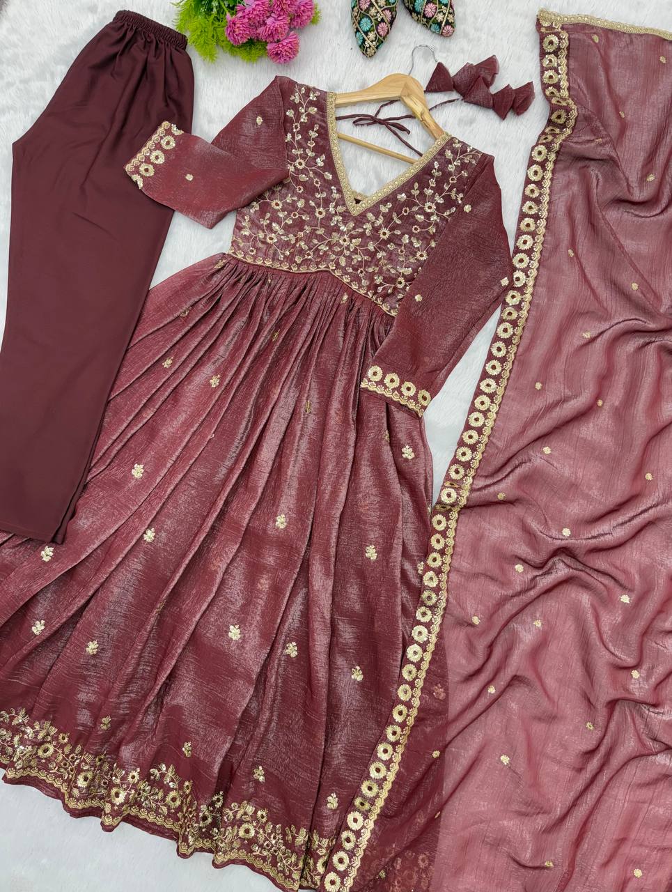 Party Wear Designer Embroidery Sequence Women Gown Pant Dupatta Suit Dress mahezon