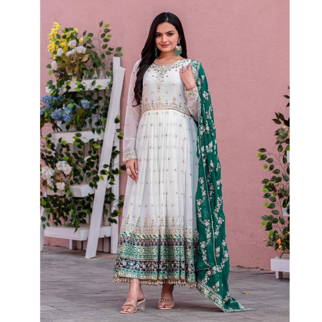 Party Wear Designer Embroidery Sequin Women Gown Dupatta Suit mahezon