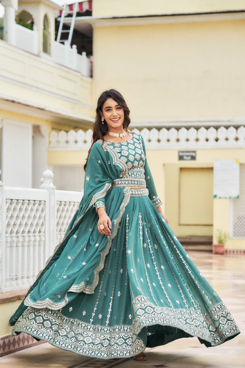 Festive Designer Ethnic Embroidery Sequence Women Lehenga Choli Dupatta mahezon