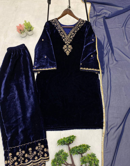 Load image into Gallery viewer, Designer Velvet Wedding Embroidery Women Top Pant Dupatta SuitMahezon
